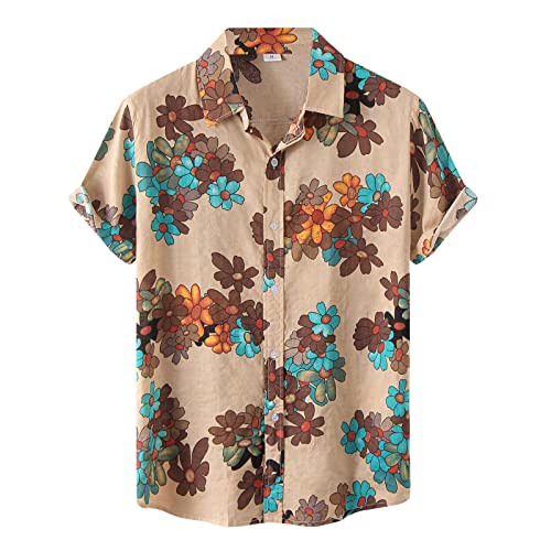 callmo Hawaii Hemd Herren Kurzarm Hawaiihemd Männer Strand Hemd Sommer Funky Hawaii Hemden Flamingo Floral Bedruckter Urlaubs Party Hemd Beilaufig Strand Shirt Freizeithemden Für Herren Braun XL von callmo