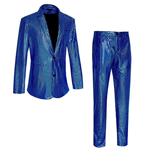 callmo Herren 2-Teiliger Glänzender Anzug Night Club Metallic Moto Style Blazer Anzüge 2 Knopf Smoking Party Disco Jacken Und Hose Set von callmo