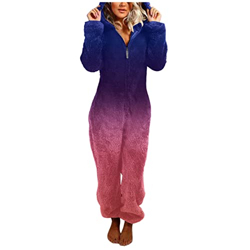 callmo Jumpsuit Damen Kuschelig Onesie Teddy Fleece Lang Pyjama Einteiler Plüsch Overall mit Kapuze Hausanzug Flauschig Schlafanzug Weich Warm Loungewear Leoparden Muster Schlafoveralls von callmo