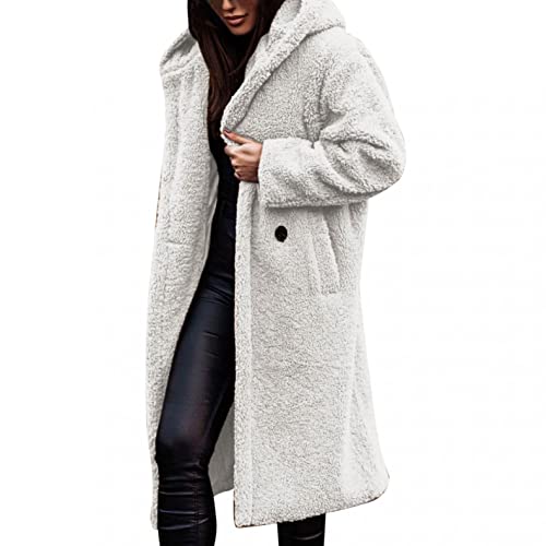 callmo PlüSchjacke Damen Teddy, Teddy-Fleece Pullover Vordere Coat Teddyjacke Kurze Coat Mit Kapuze Damen Kapuzen Teddy Mantel Damen Winter Kapuzenpullover Damen Mantel Classics Damen Winter Jacke von callmo