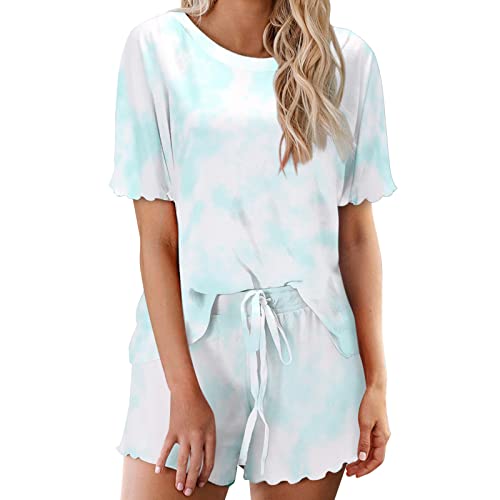 callmo Schlafanzug Set Damen Kurz Satin Schlafanzug Damen Kurz Pyjamas Set Sommer Loungewear Einfarbig Sleepwear Hausanzug Tops und Kurz Hose Nachtwäsche Sexy Negligee S-XXL von callmo