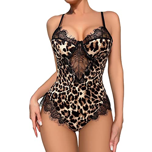 callmo Sexy Dessous Damen FüR Sex Mollige, Sexy Damen Dessous Unterwäsche Spitze Blumen Bodysuit V-Ausschnitt Reizvolle Strapsen Reizwäsche Negligee Mini Teddy Babydoll von callmo