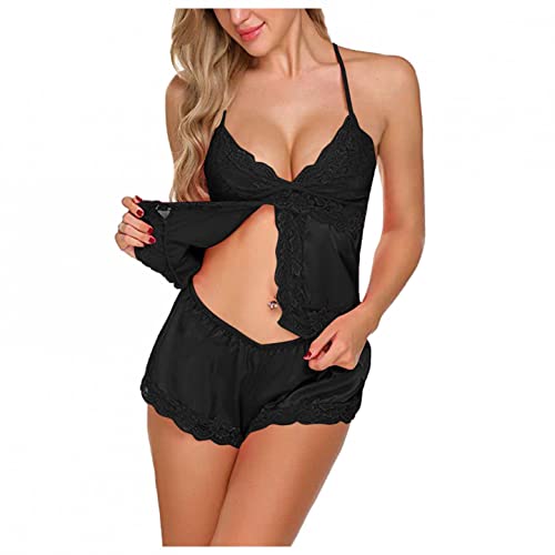 callmo Unterwäsche Frauen Sexy Set, Dessous Set Damen Reizwäsche 3-TGL Erotik Strapse Set Sexy Spitze Push up BH + Panty + Strumpfhalter Set Reizvolle Babydoll Dessous Set Flirty Lingerie Damen von callmo