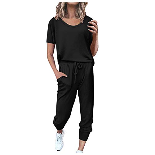 callmo Zweiteiler Damen Elegant Jogginganzug Damen Damen Kurzarm Jogginganzug Trainingsanzug 2 teilige Loungewear Trainingsanzug Sets mit Rundhalsausschnitt von callmo