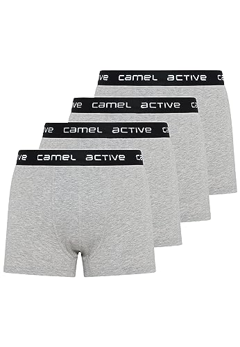 camel active Herren Boxershorts 4er Pack - Blau, Grau, Schwarz, Weiß Bequeme Baumwoll-Unterhosen - Einfarbige Shorts Grau Menswear-L von camel active