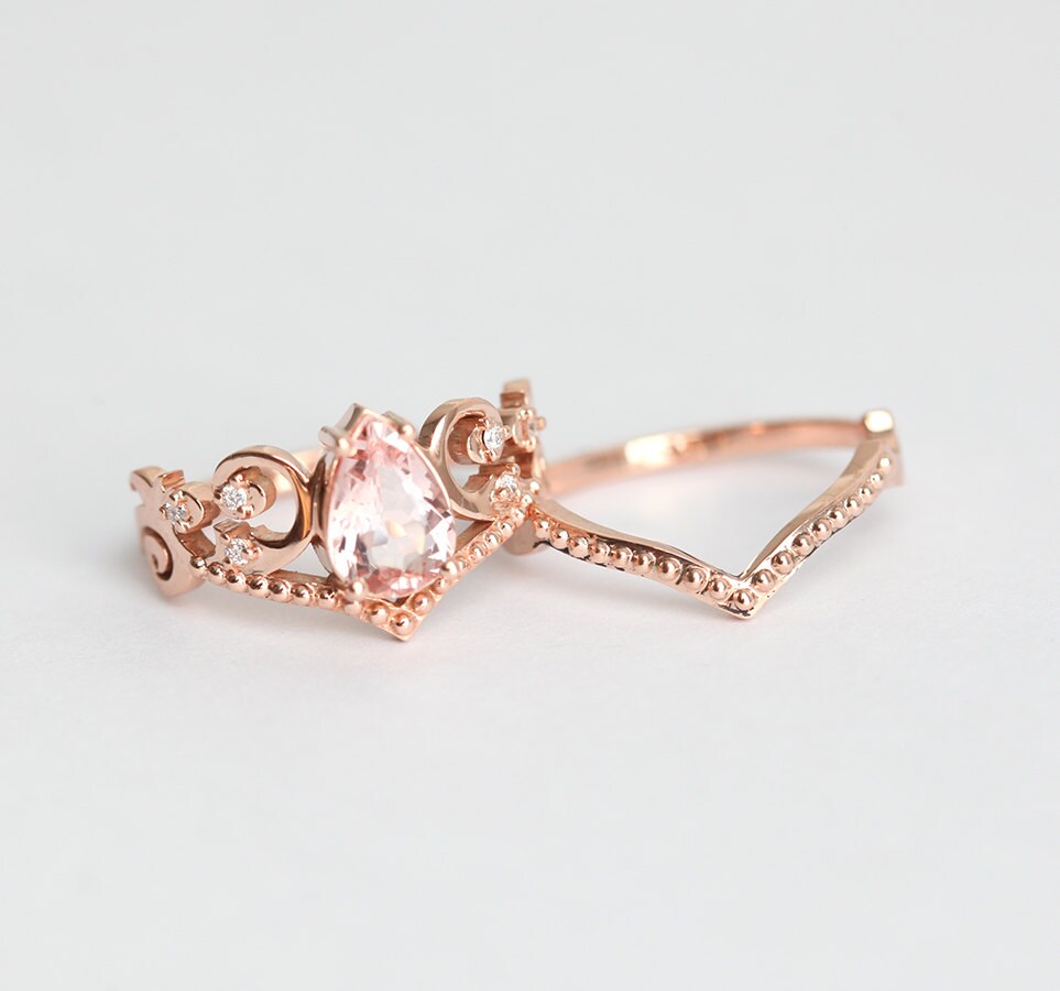 Morganit Ehering Set, Rose Gold Ring Diamant Set von capucinne