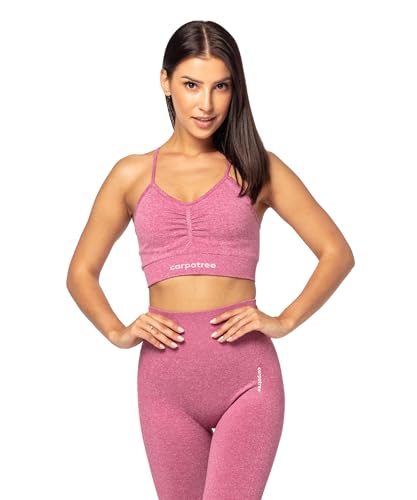 carpatree - Sport BH Damen, Seamless Sportbh, Bustier Sport BH Starker Halt mit Geregelte Saiten, Bra mit Gepolstert Abnehmbare Pads, mit Dichtes Gewebe für Yoga Fitness Gym Workout - Rosa von carpatree