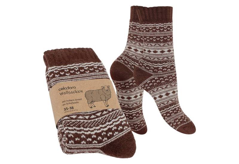 celodoro Thermosocken Damen & Herren Frottee-Wollsocken mit Muster von celodoro