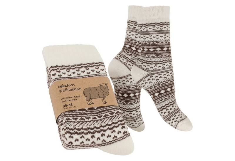 celodoro Thermosocken Damen & Herren Frottee-Wollsocken mit Muster von celodoro