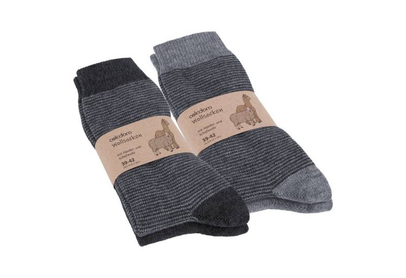 celodoro Thermosocken Damen & Herren Wollsocken mit Alpaka Uni & Ringel von celodoro