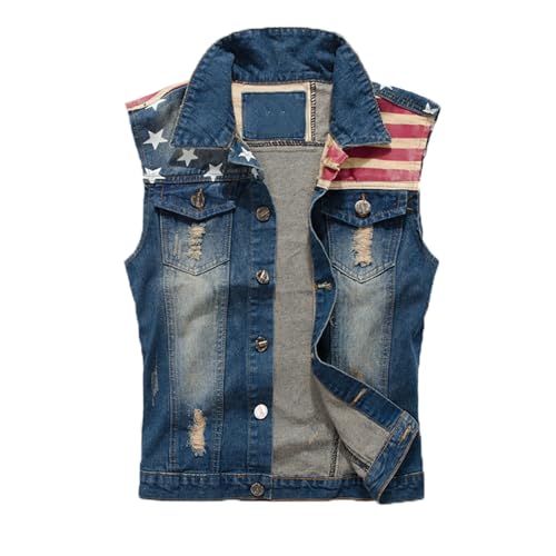 cffvdiz Jeansweste Für Herren Amerikanische Flagge Ärmellose Button Down Jeanshemdweste Jean Tanktops,Blau,4XL von cffvdiz