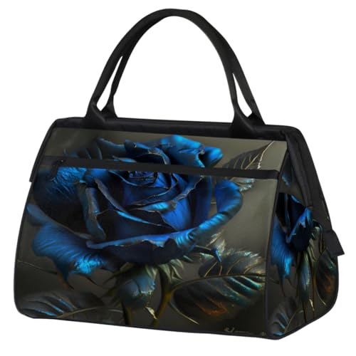 Blaue Rose Blumen Turnbeutel für Damen Herren, Reise Sport Duffel Bag mit Trolleyhülle, wasserdichte Sport Gym Bag Weekender Übernachtung Tasche Carry On Tote Bag für Reisen Gym Sport, Blaue Rose von cfpolar