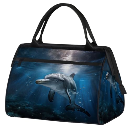 Blue Sea Delphin Fish Gym Bag for Women Men, Travel Sports Duffel Bag with Trolley Sleeve, Waterproof Sports Gym Bag Weekender Overnight Bag Carry On Tote Bag for Gym Sport Travel, Blauer Meer Delphin von cfpolar