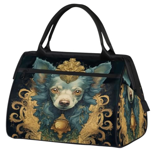 Ethnische Blumen Muster Hund Turnbeutel für Damen Herren, Reise Sport Duffel Bag mit Trolleyhülle, wasserdichte Sport Gym Bag Weekender Übernachtung Tasche Carry On Tote Bag für Reisen Gym Sport, von cfpolar