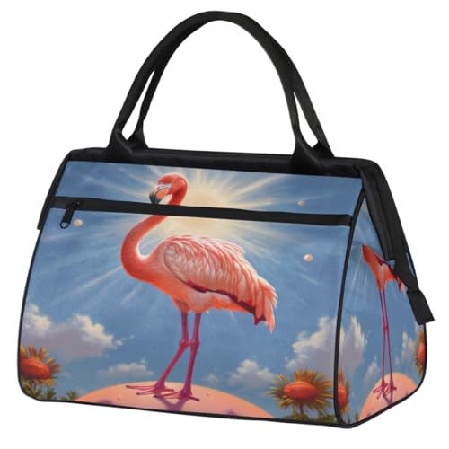 Flamingo Sonnenblumen Sonne Turnbeutel für Damen Herren, Reise Sport Duffel Bag mit Trolleyhülle, wasserdichte Sport Gym Bag Weekender Übernachtung Tasche Carry On Tote Bag für Reisen Gym Sport, von cfpolar