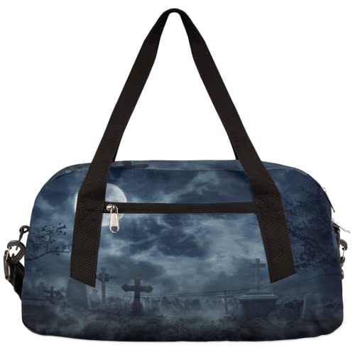 Friedhof Halloween Nacht Kinder Duffle Bag Mädchen Tanztasche Leicht Wasserabweisend Faltbar Sport Gym Bag Weekender Übernachtung Übernachtung Handgepäck Reisetasche für Jungen Mädchen von cfpolar