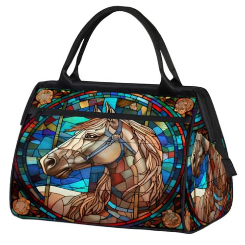 Glass Horse Gym Bag for Women Men, Travel Sports Duffel Bag with Trolley Sleeve, Waterproof Sports Gym Bag Weekender Overnight Bag Carry On Tote Bag for Travel Gym Sport, Glas Pferd, 15.2*8.3*11.6 in von cfpolar