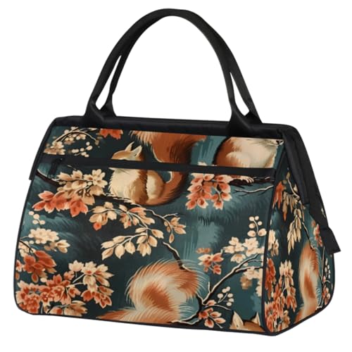 Niedliche Eichhörnchen Blumen Zweige Turnbeutel für Damen Herren, Reise Sport Duffel Bag mit Trolleyhülle, wasserdichte Sport Gym Bag Weekender Übernachtung Tasche Carry On Tote Bag für Gym Sport von cfpolar