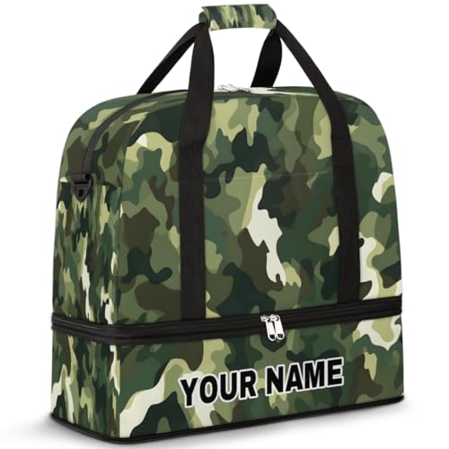 Personalisierbare, individuelle Reisetasche für Damen und Herren, personalisierbar, Sporttasche mit Schuhfach, faltbare Tanztasche, Wochenendtasche, Übernachtungstaschen, Camouflage, Grün, Schwarz, von cfpolar