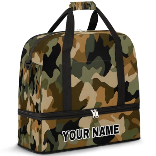 Personalisierbare Reisetasche für Damen und Herren, personalisierbar, Sporttasche mit Schuhfach, faltbare Tanztasche, Wochenendtasche, Übernachtungstaschen, Grün, Schwarz, Braun, Camouflage, Grün, von cfpolar