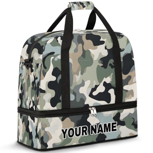 Personalisierbare Reisetasche für Damen und Herren, personalisierbar, Sporttasche mit Schuhfach, faltbare Tanztasche, Wochenendtasche, Übernachtungstaschen, Grün, Schwarz, Grau, Camouflage, Grün, von cfpolar