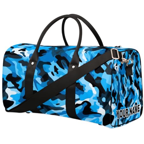 Personalisierte Reisetasche, Sporttasche, Reisetasche, Reisetasche, faltbar, Tanztasche, Wochenendtasche, Übernachtungstasche, Handgepäck, Handtasche für Damen und Herren, Blau, Camouflage, Schwarz, von cfpolar