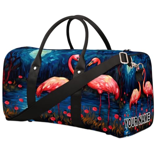 Personalisierte Reisetasche, Sporttasche, Reisetasche, Reisetasche, faltbar, Tanztasche, Wochenendtasche, Übernachtungstasche, Handgepäck, Handtasche für Damen und Herren, Flamingo, Sonne, Blumen, von cfpolar