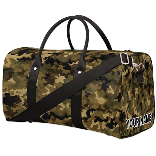 Personalisierte Reisetasche, Sporttasche, Reisetasche, Reisetasche, faltbar, Tanztasche, Wochenendtasche, Übernachtungstasche, Handgepäck, Handtasche für Damen und Herren, grünes Camouflage, Schwarz, von cfpolar