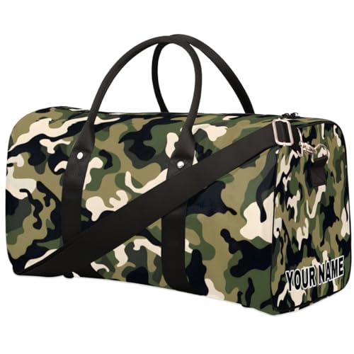 Personalisierte Reisetasche, Sporttasche, Reisetasche, Reisetasche, faltbar, Tanztasche, Wochenendtasche, Übernachtungstasche, Handgepäck, Handtasche für Damen und Herren, grünes Camouflage, Schwarz, von cfpolar