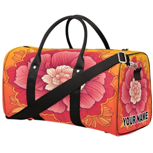 Personalisierte Reisetasche, Sporttasche, Reisetasche, Reisetasche, faltbar, Tanztasche, Wochenendtasche, Übernachtungstasche, Handgepäck, Handtasche für Damen und Herren, rosa und orangefarbene von cfpolar