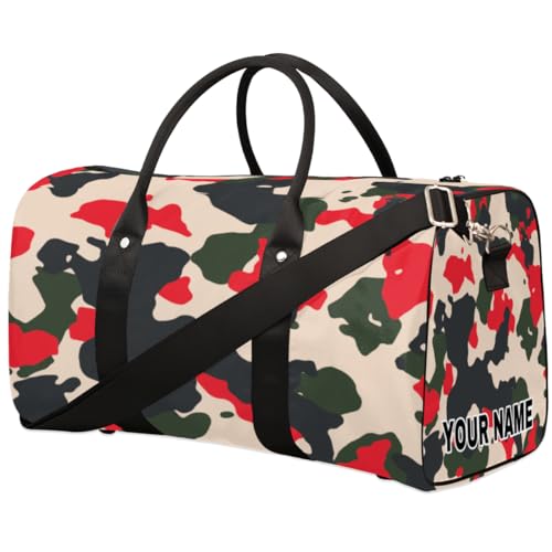 Personalisierte Reisetasche, Sporttasche, Reisetasche, faltbar, Tanztasche, Wochenendtasche, Übernachtungstasche, Handgepäck, Handtasche für Damen und Herren, Aquarell, Rot und Schwarz, Camouflage, von cfpolar