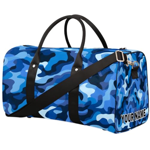 cfpolar Personalisierte Reisetasche, Sporttasche, Reisetasche, faltbar, Tanztasche, Wochenendtasche, Übernachtungstasche, Handgepäck, Handtasche für Damen und Herren, Blau / Schwarz, Blau, Schwarz, von cfpolar