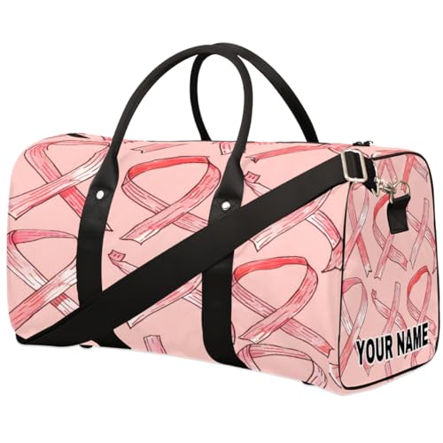 cfpolar Personalisierte Reisetasche, Sporttasche, Reisetasche, faltbar, Tanztasche, Wochenendtasche, Übernachtungstasche, Handgepäck, Handtasche für Damen und Herren, Brustkrebs, rosa Schleife, von cfpolar