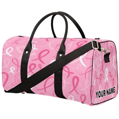 Personalisierte Reisetasche, Sporttasche, Reisetasche, faltbar, Tanztasche, Wochenendtasche, Übernachtungstasche, Handgepäck, Handtasche für Damen und Herren, Brustkrebsbewusstsein, rosa Schleife, von cfpolar