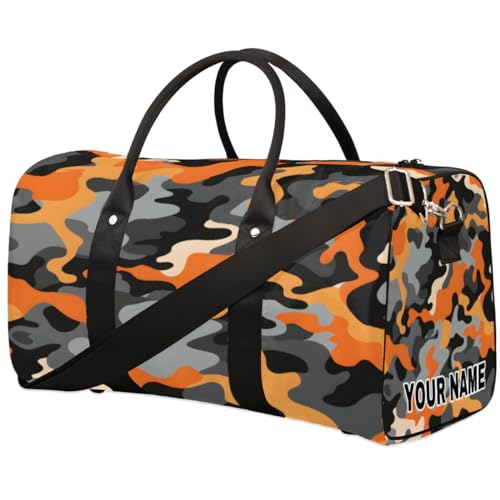 Personalisierte Reisetasche, Sporttasche, Reisetasche, faltbar, Tanztasche, Wochenendtasche, Übernachtungstasche, Handgepäck, Handtasche für Damen und Herren, Orange / Schwarz, Orange/Schwarz, von cfpolar