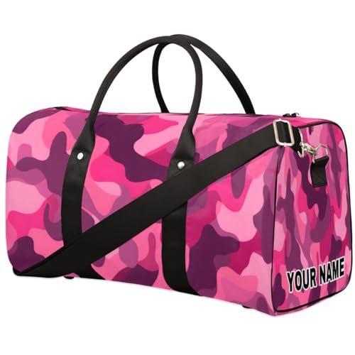 Personalisierte Reisetasche, Sporttasche, Reisetasche, faltbar, Tanztasche, Wochenendtasche, Übernachtungstasche, Handgepäck, Handtasche für Damen und Herren, Pink Camo Camouflage, Camouflage-Rosa, von cfpolar