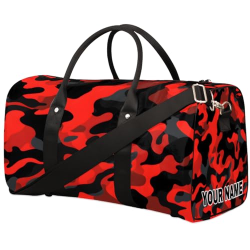 Personalisierte Reisetasche, Sporttasche, Reisetasche, faltbar, Tanztasche, Wochenendtasche, Übernachtungstasche, Handgepäck, Handtasche für Damen und Herren, Rot / Schwarz, Rot, Schwarz, Camouflage, von cfpolar