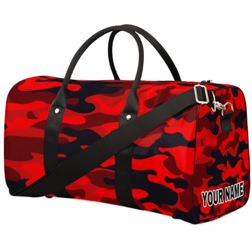 Personalisierte Reisetasche, Sporttasche, Reisetasche, faltbar, Tanztasche, Wochenendtasche, Übernachtungstasche, Handgepäck, Handtasche für Damen und Herren, Schwarz und Rot, Camouflage, Schwarz und von cfpolar