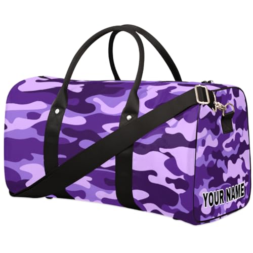 Personalisierte Reisetasche, Sporttasche, Reisetasche, faltbar, Tanztasche, Wochenendtasche, Übernachtungstasche, Handgepäck, Handtasche für Damen und Herren, lila und schwarz, Camouflage, Lila und von cfpolar