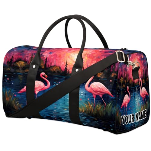 Personalisierte Reisetasche, Sporttasche, Reisetasche, faltbar, Tanztasche, Wochenendtasche, Übernachtungstasche, Handgepäck, Handtasche für Damen und Herren, rosa Flamingo-Baummalerei, Rosa von cfpolar