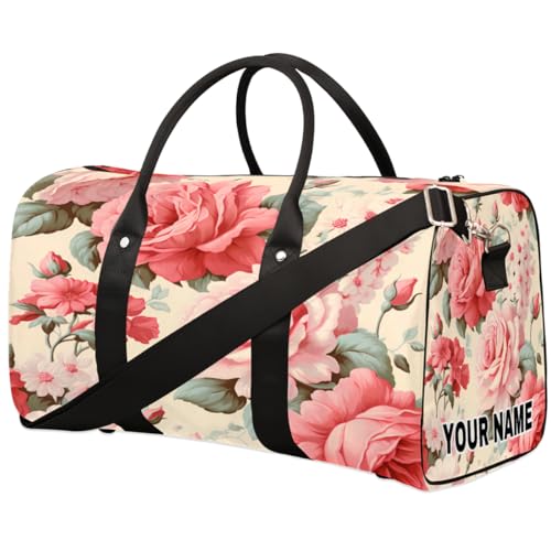 Personalisierte Reisetasche, Sporttasche, Reisetasche, faltbar, Tanztasche, Wochenendtasche, Übernachtungstasche, Handgepäck, Handtasche für Damen und Herren, rosa Rosenstrauß, weiße Blumen, Rosa von cfpolar