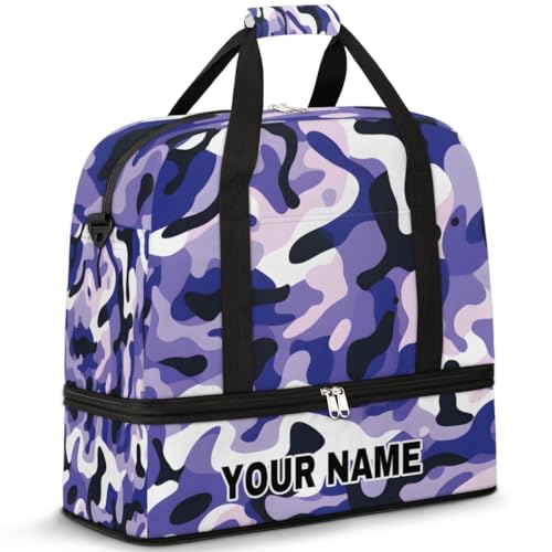 Personalisierte Reisetasche für Damen und Herren, personalisierbar, Sporttasche mit Schuhfach, faltbare Tanztasche, Wochenendtasche, Übernachtungstasche, Violett, Schwarz, Camouflage, Violett, von cfpolar