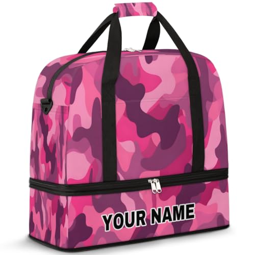 Personalisierte Reisetasche für Damen und Herren, personalisierbar, Sporttasche mit Schuhfach, faltbare Tanztasche, Wochenendtasche, Übernachtungstaschen, Pink Camo Camouflage, Camouflage-Rosa, von cfpolar