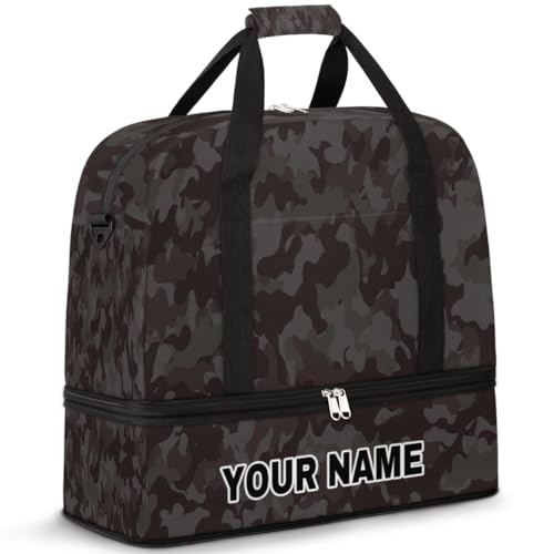 Personalisierte Reisetasche für Damen und Herren, personalisierbar, Sporttasche mit Schuhfach, faltbare Tanztasche, Wochenendtasche, Übernachtungstaschen, Schwarz Camouflage, Camouflage schwarz, von cfpolar