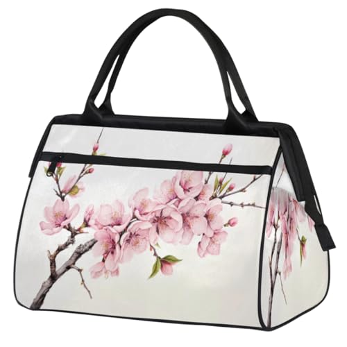 Pink Blossom Flowers Branches Gym Bag for Women Men, Travel Sports Duffel Bag with Trolley Sleeve, Waterproof Sports Gym Bag Weekender Overnight Bag Carry On Tote Bag for Gym Sport Travel, Rosa Blüten von cfpolar