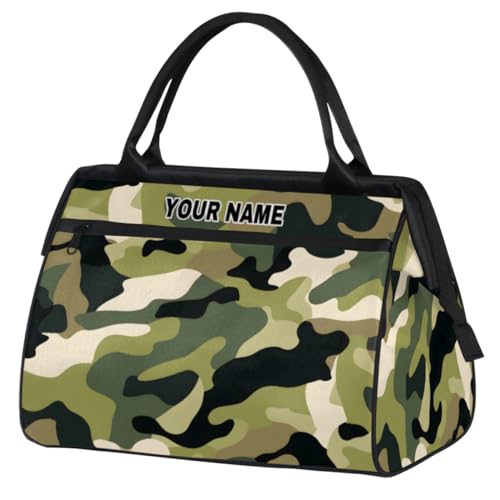 Reisetasche für Damen und Herren, personalisierbar, wasserdicht, Sporttasche, Wochenendtasche, Übernachtungstasche, Handgepäcktasche, Grün/Schwarz, Camouflage, Grün, Schwarz, Camouflage, 15.2*8.3*11.6 von cfpolar