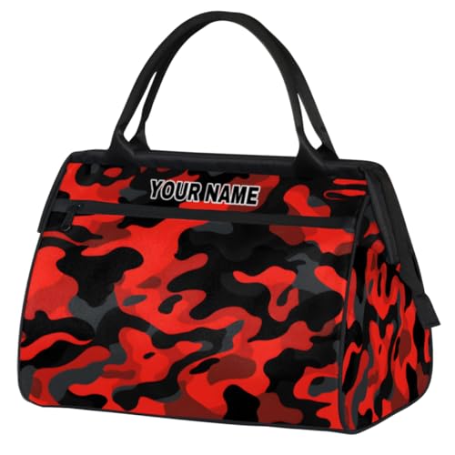 Reisetasche für Damen und Herren, personalisierbar, wasserdicht, Sporttasche, Wochenendtasche, Übernachtungstasche, Tragetasche, Rot / Schwarz, Rot, Schwarz, Camouflage, 15.2*8.3*11.6 in von cfpolar