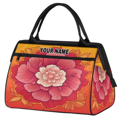 Reisetasche für Damen und Herren, personalisierbar, wasserdicht, Sporttasche, Wochenendtasche, Übernachtungstasche, Tragetasche, rosa / orange Blumen, Rosa und orangefarbene Blumen, 15.2*8.3*11.6 in von cfpolar