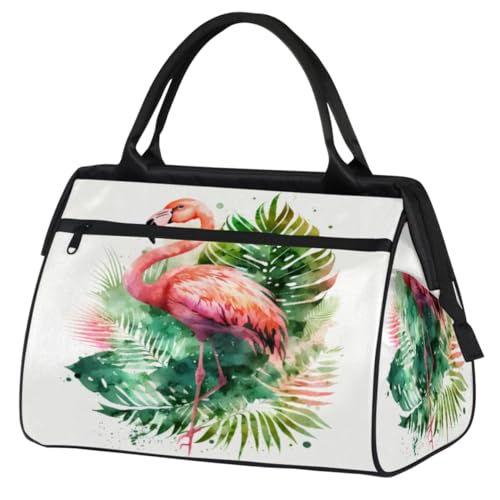 Sommer Flamingo Palmblätter Turnbeutel für Damen Herren, Reise Sport Duffel Bag mit Trolleyhülle, wasserdichte Sport Gym Bag Weekender Übernachtung Tasche Carry On Tote Bag für Reisen Gym Sport, von cfpolar