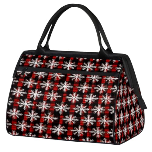 Sporttasche für Damen und Herren, Motiv: Schneeflocke, Schwarz / Rot, kariert, Reisetasche, Sporttasche mit Trolleyhülle, wasserdicht, für Reisen, Fitnessstudio, Sport, Schneeflocke Schwarz Rot Plaid, von cfpolar